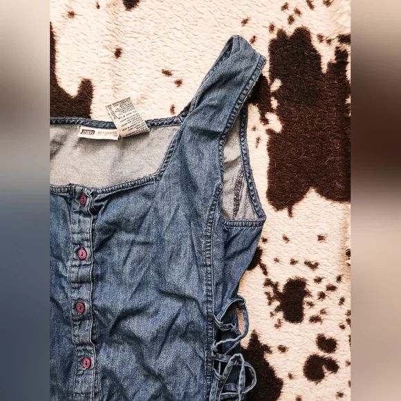 "FADED GLORY" WOMEN'S 90'S LACE UP DENIM TIE DETAIL TANK - BLUE - Picture 3 of 4